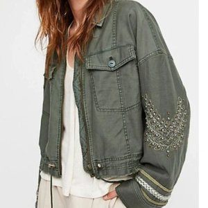 Free People Army Green Jacket with Studs